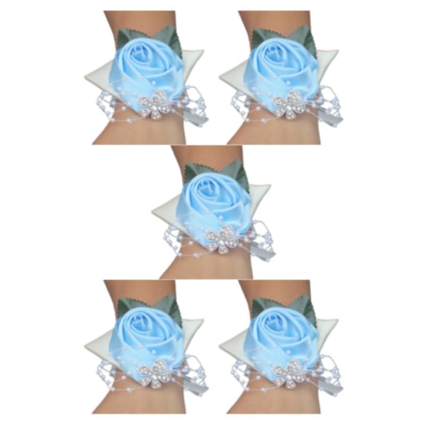 1/2/3/5 Tyg Elegant Handgjord Satin Rose Wrist Corsage För N4 light blue 5PCS