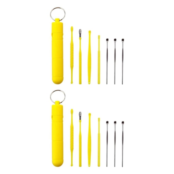1/2/3/5 6 st Öronvaxborttagningsverktyg i rostfritt stål Yellow 7 Pcs Set 2Set