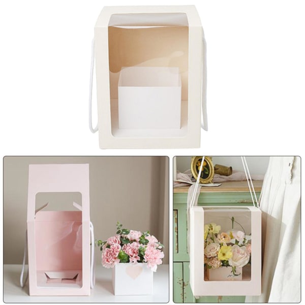 1/2 blomma presentpapper förpackning lådor genomskinligt fönster Bröllop baby L beige 1Set