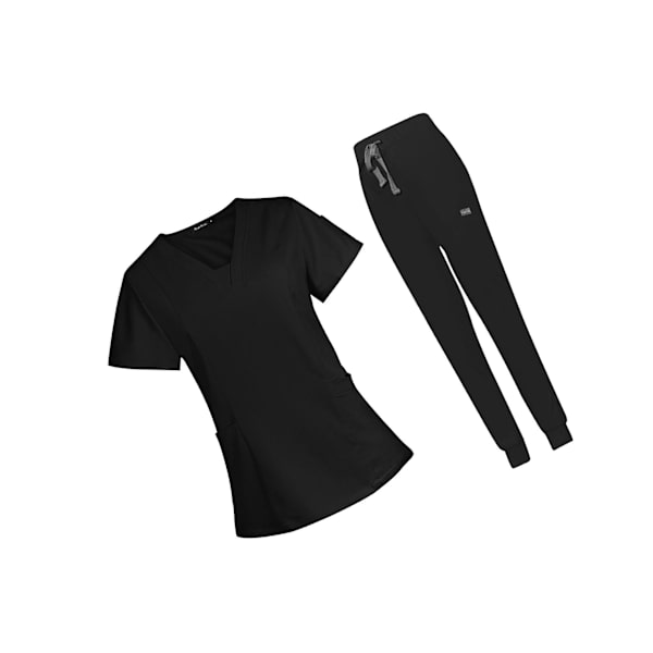 1/2 kvinnlig Scrub Set Nurse v-ringning Maskintvättbar kort Black S 1Set