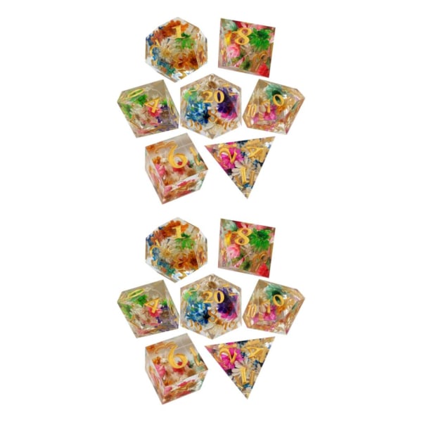 1/2/3/5 7x polyedriska tärningar Set Transparent Flower Graved Game 2Set