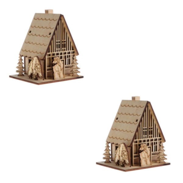 1/2 3D Trä För Pussel Minihus M/ skorsten Modell 2Set