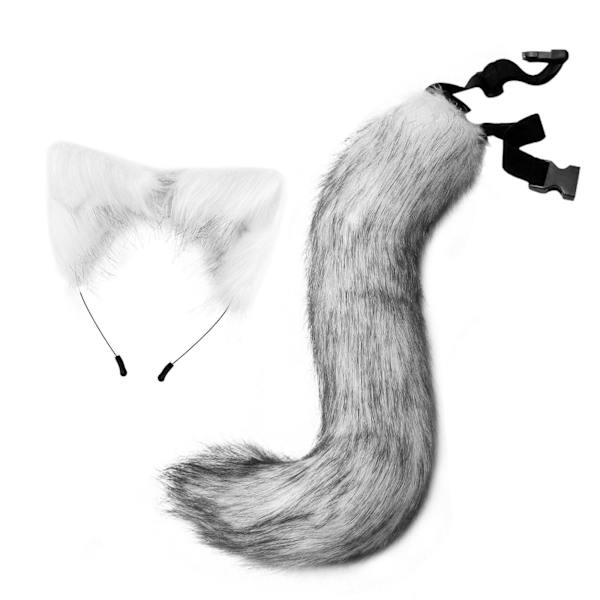 För Fox Ears and Tail Cat Ear Pannband Huvudbonader för festbal Gray 50cm