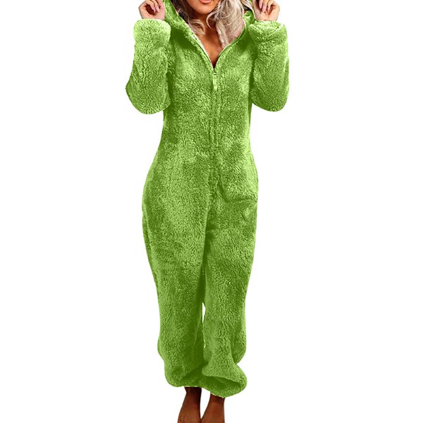 Dam S Dragkedja Fluffig Fleece Pyjamas Mjuk Och Mysig Casual Varm green 4XL