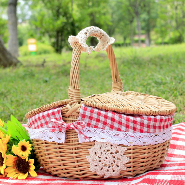 Handvävd flätad picknickkorg med tvättbart foder för bröd