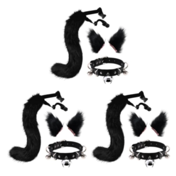 1/2/3/5 Faux Cat öron och svans Set Halloween Fancy Dress Cosplay Black 3PCS