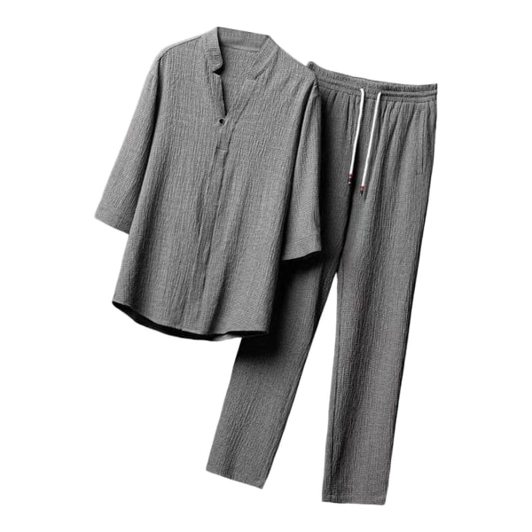 Sommardräkter för män Casual Lösbyxa 3/4-ärmad kostym Gray M