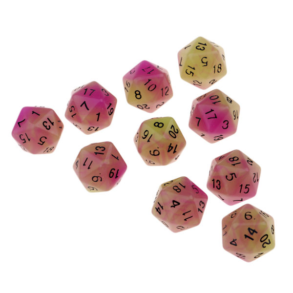 1/2/5 10 st självlysande flersidiga tärningar Noctilucent D20 set Purple+Green 10 Pcs 1Set
