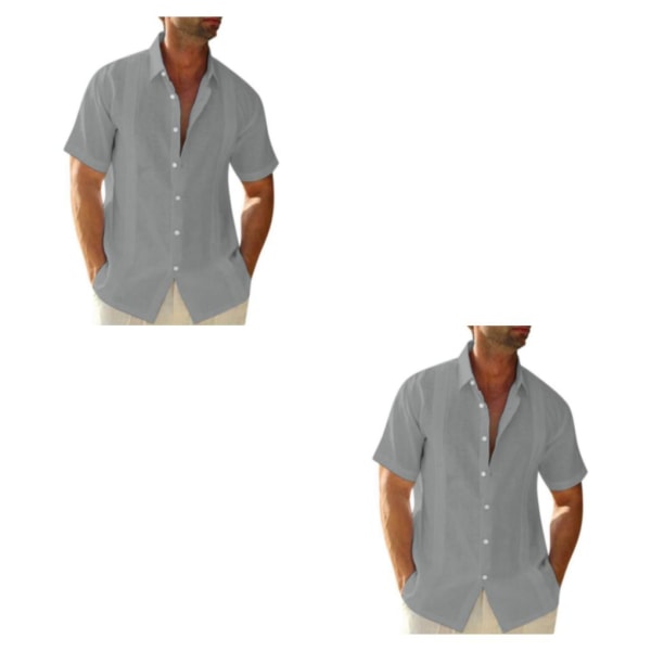 1/2 Resande Fotvandring Herr Button Down Skjorta Sommar Enkel Grey XXL 2PCS