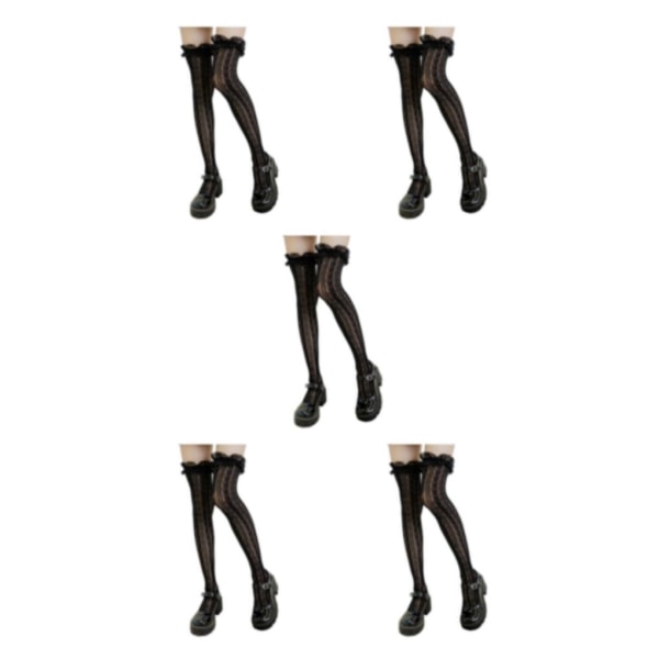 1/3/5 2 st spets Andas och hög elasticitet Lolita Fishnet black thigh-high socks 5PCS