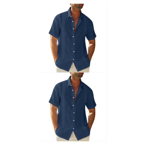 1/2 Resande Fotvandring Herr Button Down Skjorta Sommar Enkel Dark Blue M 2PCS