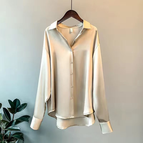 Kvinnor Button-up skjorta Arbetar Lapel Blus Kläder Kläder Champagne Apricot M