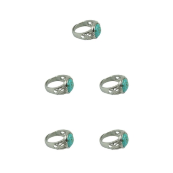 1/3/5 mode vintage justerbar ring naturlig turkos rund Silver 12mm 5Set