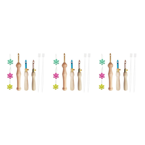 1/2/3/5 Broderi Punch Nål Penna Sysats Stickverktyg 3x Needle 5 Threader 10cm 3Set