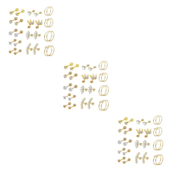 1/3 13 par 16G örhängen 8 mm 6 mm Tragus skivstång för kvinnor Gold tone 3PCS