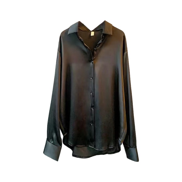 Kvinnor Button-up skjorta Arbetar Lapel Blus Kläder Kläder Black L