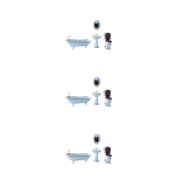 1/2/3/5 Miniatyr Badkar Toalett Handfat Spegel Set Keramik Robust type 3 3Set