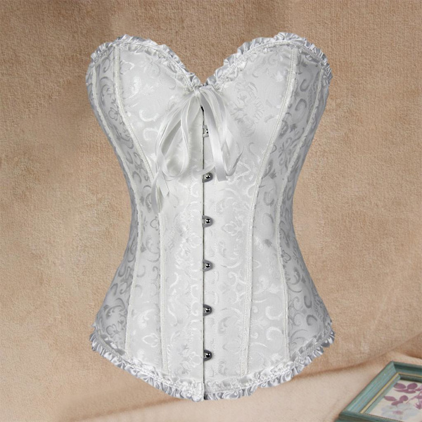 1/2 Women's För ace Up Boned Overbust Cincher Corset Bustier White L 1Set