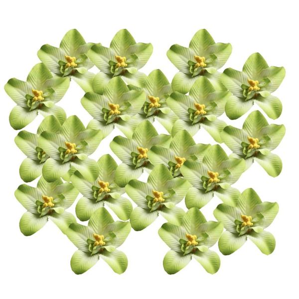1/2/3 20 st konstgjorda sidenorkidéblomhuvuden för DIY-bröllop Green 1Set