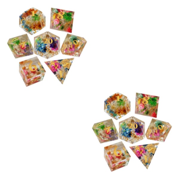 1/2/3/5 7x polyedriska tärningar Set Transparent Flower Graved Game 2Set