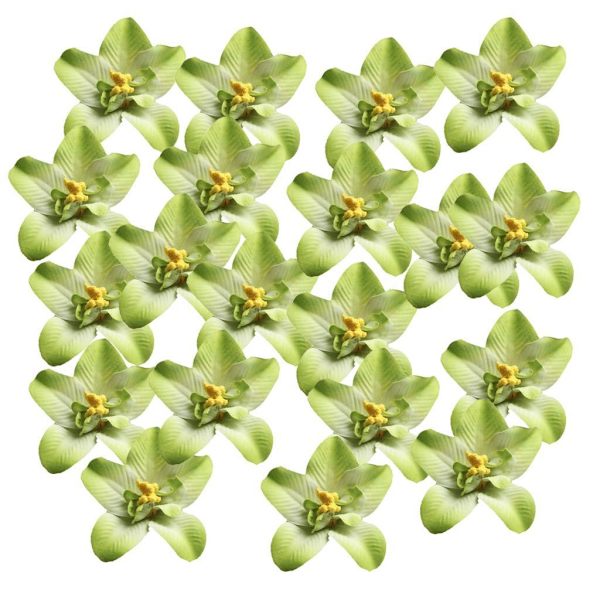 1/2/3 20 st konstgjorda sidenorkidéblomhuvuden för DIY-bröllop Green 1Set