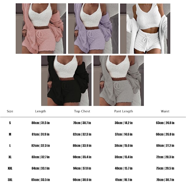 3 stycken mjuk textur och ventilerande nattkläder set för Grey M