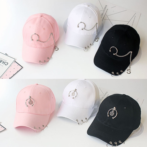 Baseballkeps i Hip Hop-stil i bomull med cap med ring-baseballdekor Semi-ring White