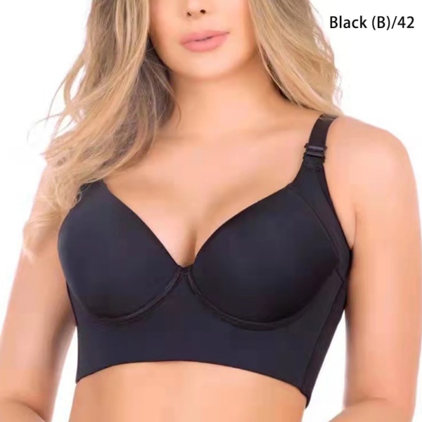 1/2/3 Dam Deep Cup BH Shapewear Ryggstängning Sexiga underkläder Black B 42 1 Pc