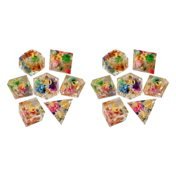 1/2/3/5 7x polyedriska tärningar Set Transparent Flower Graved Game 2Set