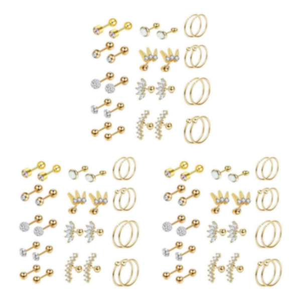 1/3 13 par 16G örhängen 8 mm 6 mm Tragus skivstång för kvinnor Gold tone 3PCS