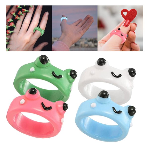 1/2 Frog Rings Set Rolig färgglad stapling tecknad trendig kvinna 1Set