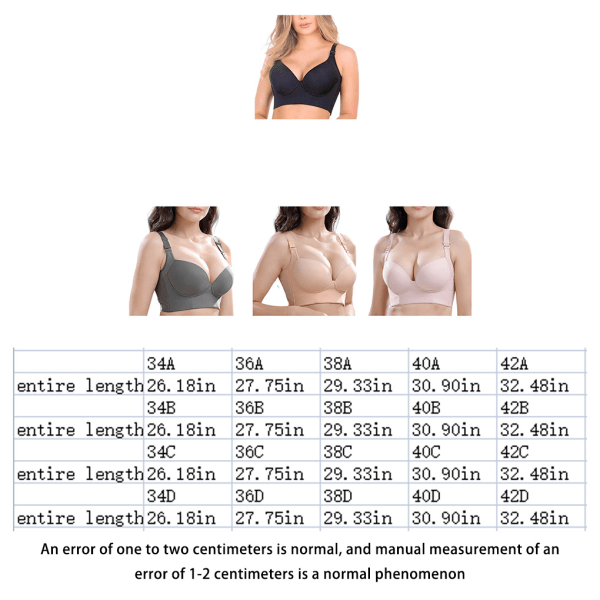 1/2/3 Dam Deep Cup BH Shapewear Ryggstängning Sexiga underkläder Gray CDE 40 1 Pc