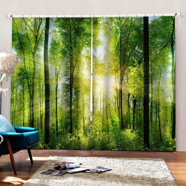 1/2 Digital Printing 3D Gardindraperier för vardagsrummet i sovrummet Sunshine Forest 1Set