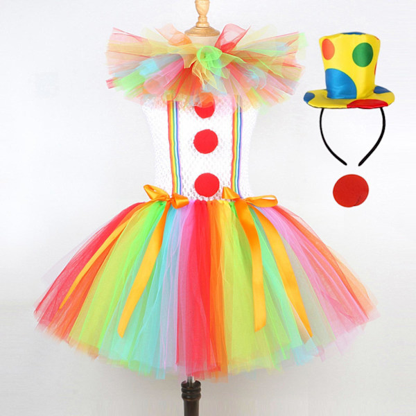 1/2/3 Barn Tjej Clown Kostym Mesh Tutu Klänning Outfits med topp Size S 1Set