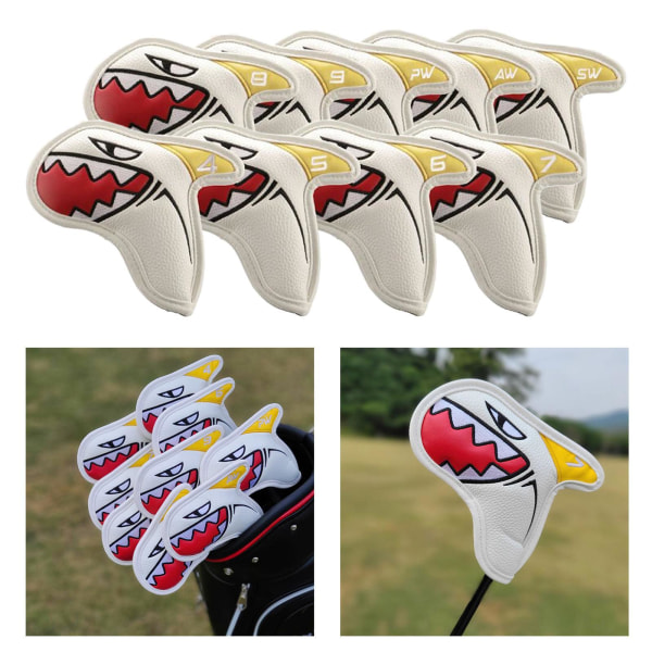 9x Shark För Golf Iron Head Covers Läder PU För Golf Club White 9 pcs