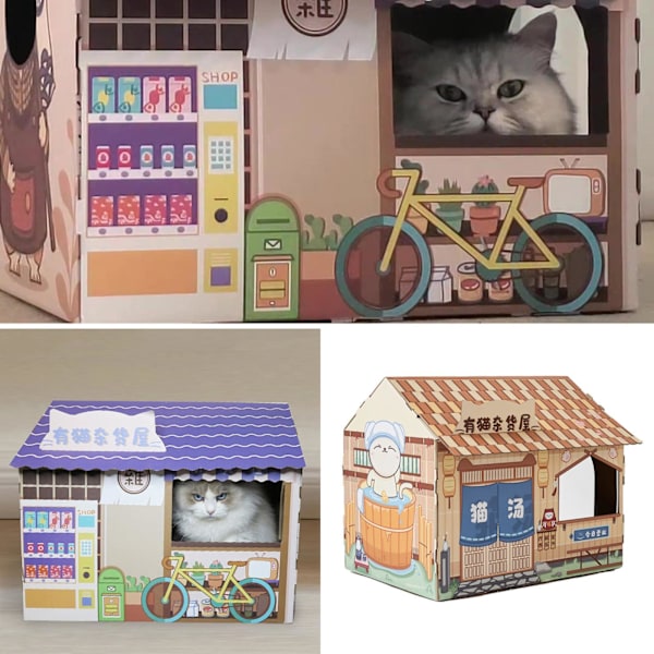Cat House with Scratch Pad Slitstark wellpapp för Brown