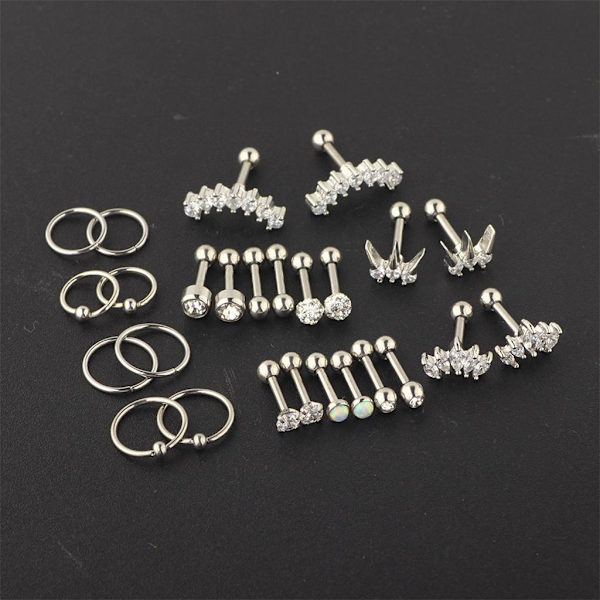 1/3 13 par 16G örhängen 8 mm 6 mm Tragus skivstång för kvinnor 26 pcs Silver tone 1 Pc