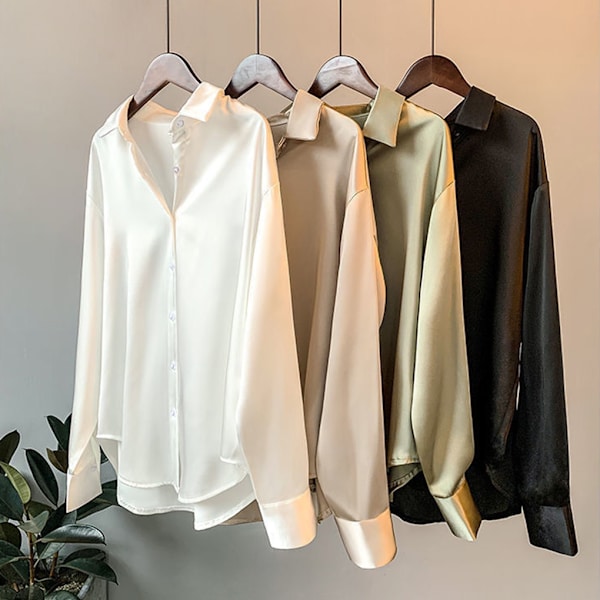 Kvinnor Button-up skjorta Arbetar Lapel Blus Kläder Kläder White M