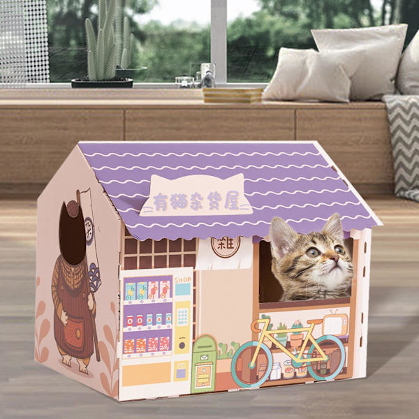 Cat House with Scratch Pad Slitstark wellpapp för Purple