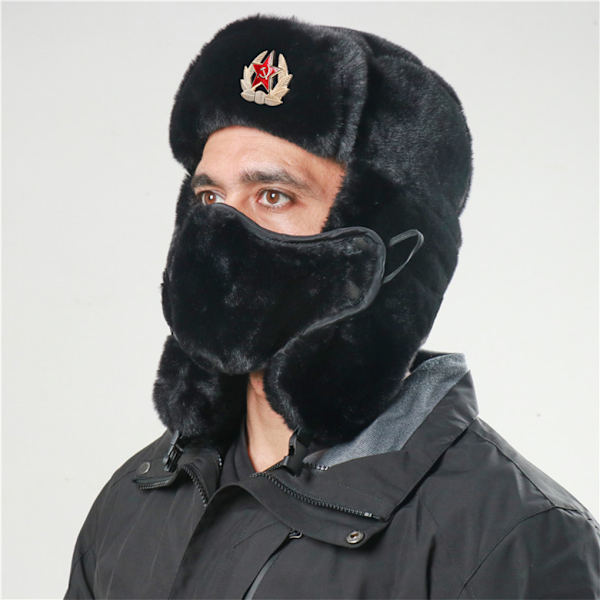 1/2 polyester rysk hatt varm och förbli snygg män S vinter grey 1Set