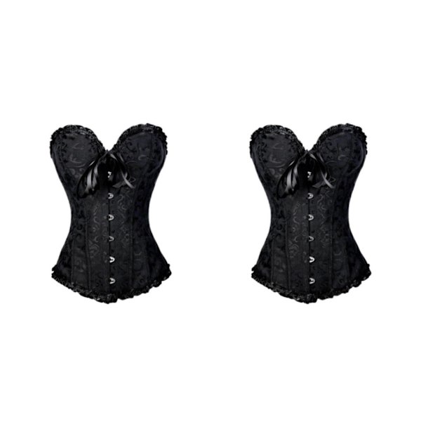 1/2 Women's För ace Up Boned Overbust Cincher Corset Bustier Black XL 2Set