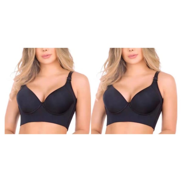 1/2/3 Dam Deep Cup BH Shapewear Ryggstängning Sexiga underkläder Black A 36 2PCS