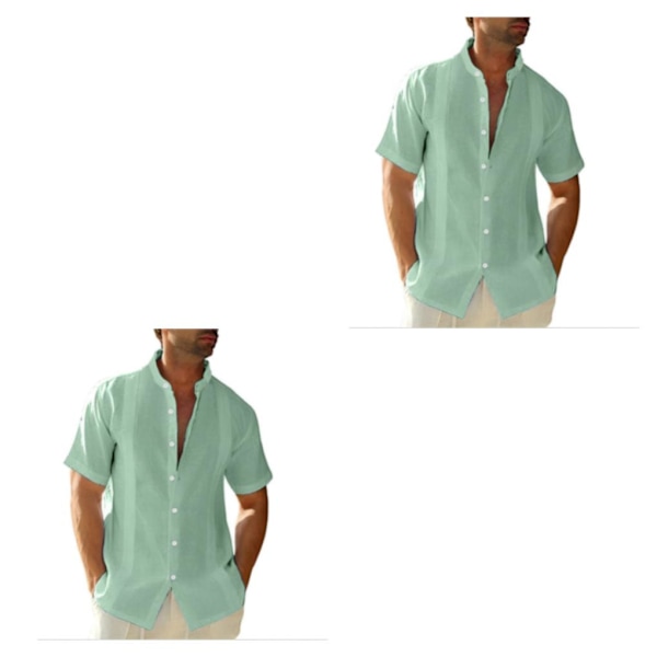 1/2 Resande Fotvandring Herr Button Down Skjorta Sommar Enkel Green L 2PCS