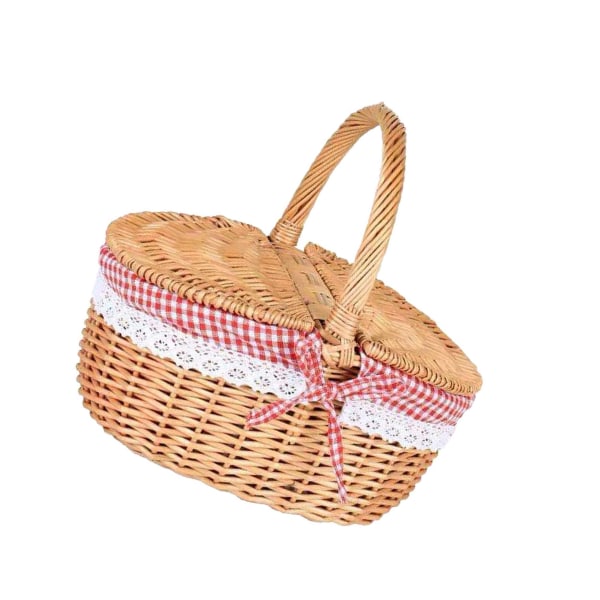 Handvävd flätad picknickkorg med tvättbart foder för bröd