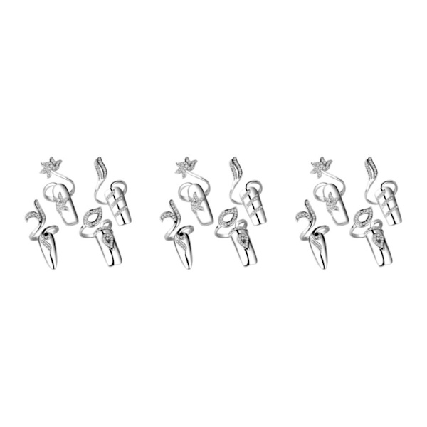 1/3/5 Rhinestone Fingertop öppningsring Justerbar nagelskydd Silver 3PCS