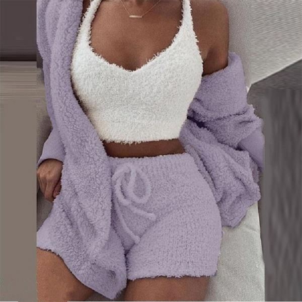 3 stycken mjuk textur och ventilerande nattkläder set för Grey M