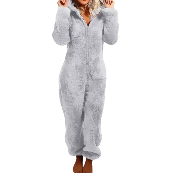 Dam S Dragkedja Fluffig Fleece Pyjamas Mjuk Och Mysig Casual Varm grey XL