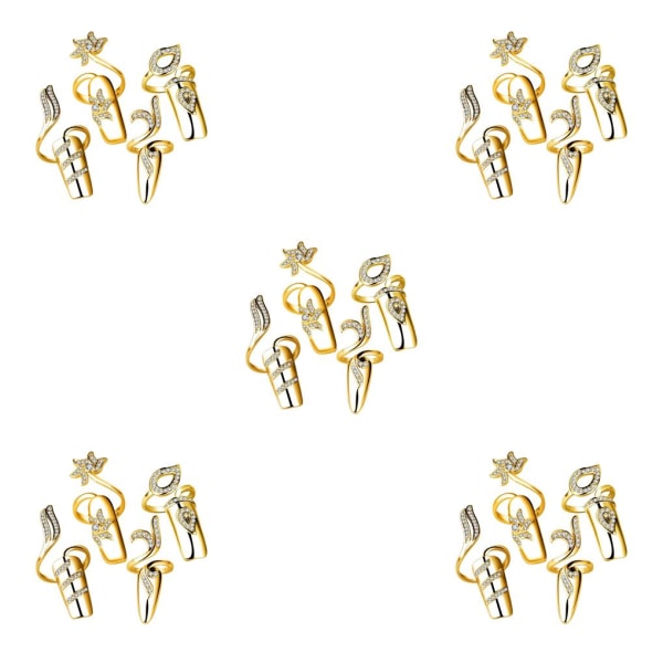 1/3/5 Rhinestone Fingertop öppningsring Justerbar nagelskydd Gold 5PCS