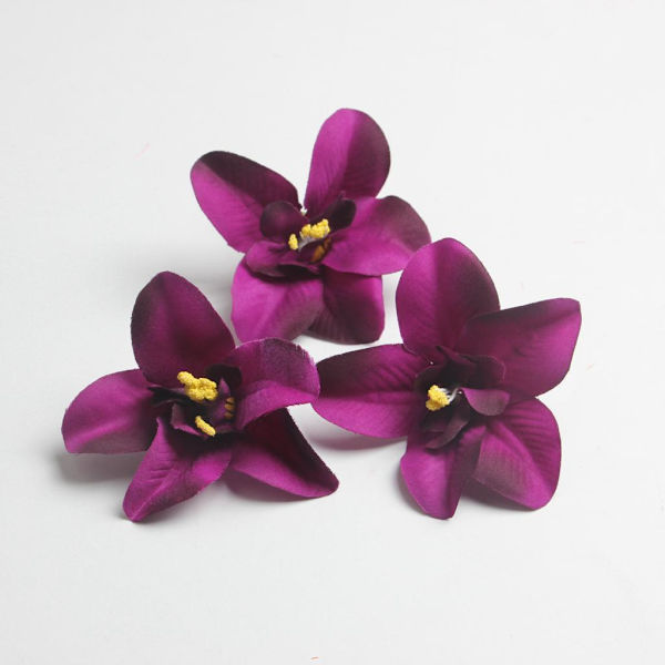 1/2/3 20 st konstgjorda sidenorkidéblomhuvuden för DIY-bröllop Purple 1Set