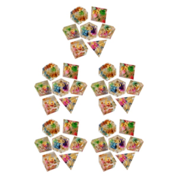 1/2/3/5 7x polyedriska tärningar Set Transparent Flower Graved Game 5Set